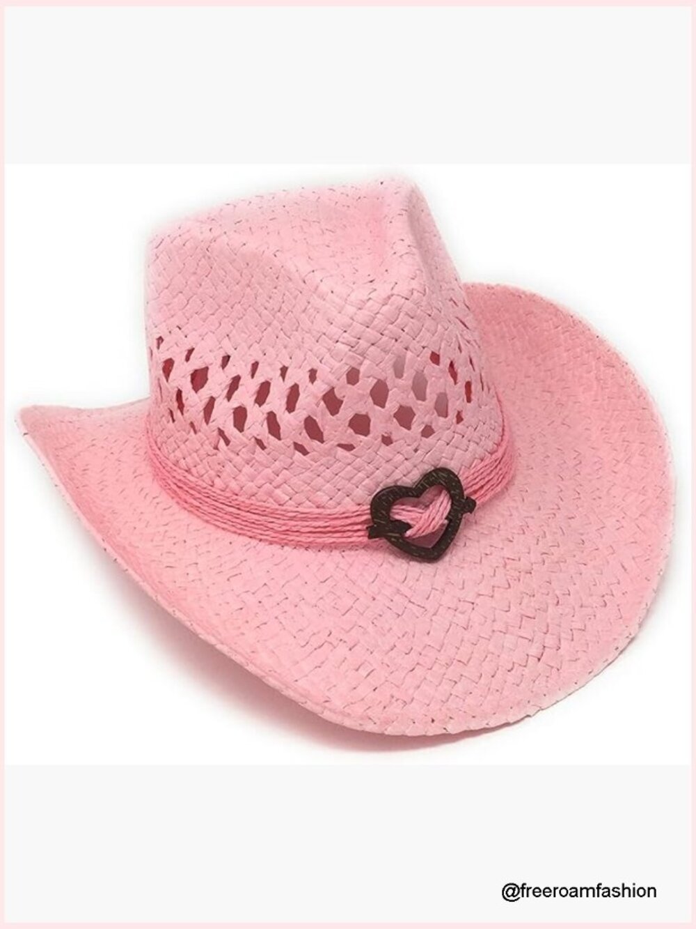 Boho Cowboy Hat with Heart Concho, Toyo Straw, Shapeable Brim